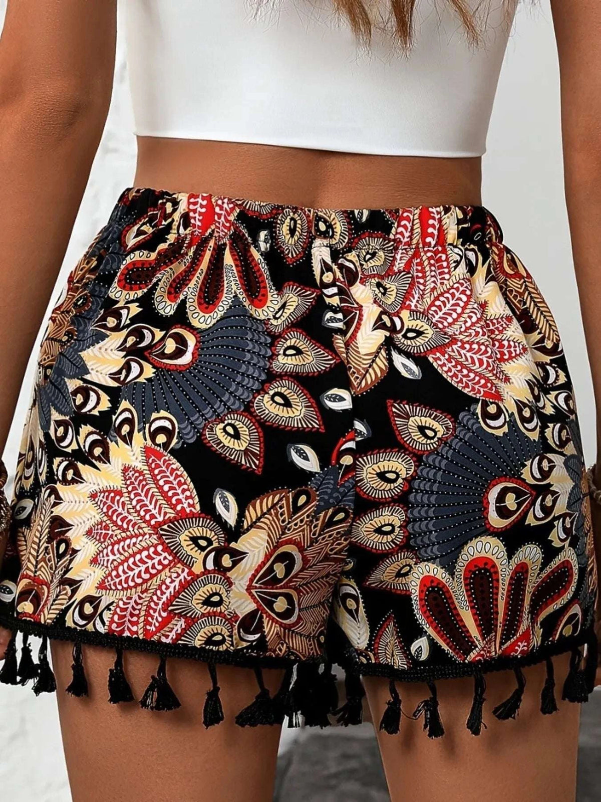 Paisley Print Tassel Hem Shorts WESTCLOSET