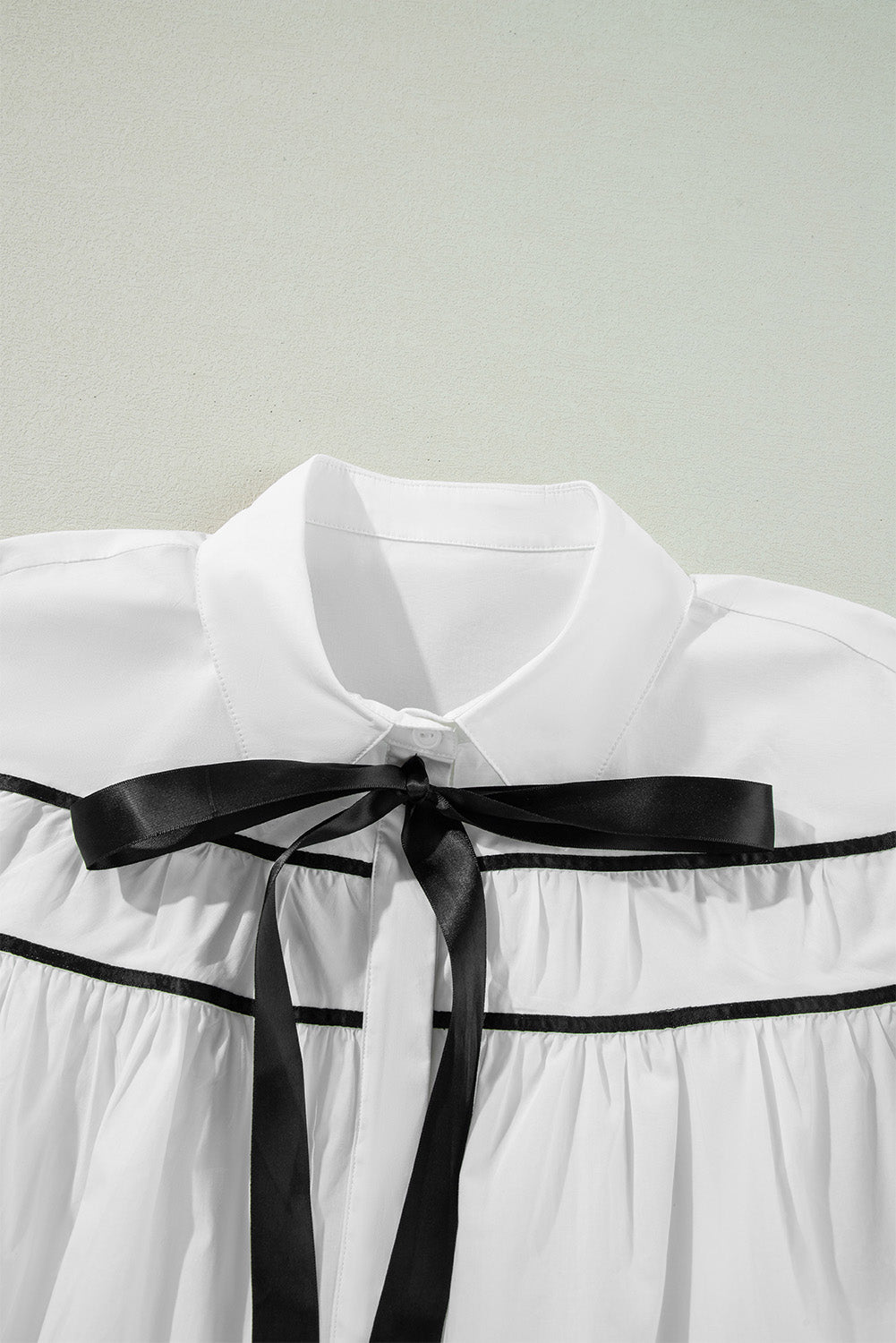 WestCloset Ribbon Bowtie Collared Neck Flounce Sleeve Shirt 
