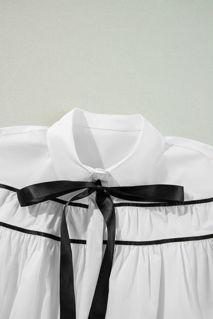WestCloset Ribbon Bowtie Collared Neck Flounce Sleeve Shirt 