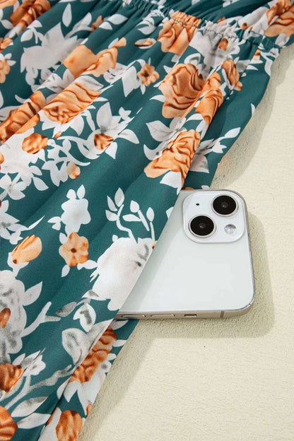Floral Print Trimmed V Neck Tie Waist Sleeveless Dress WESTCLOSET