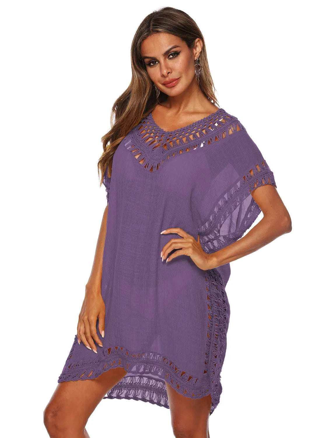Bohemian Crochet Trim Beach Cover Up Dress WESTCLOSET