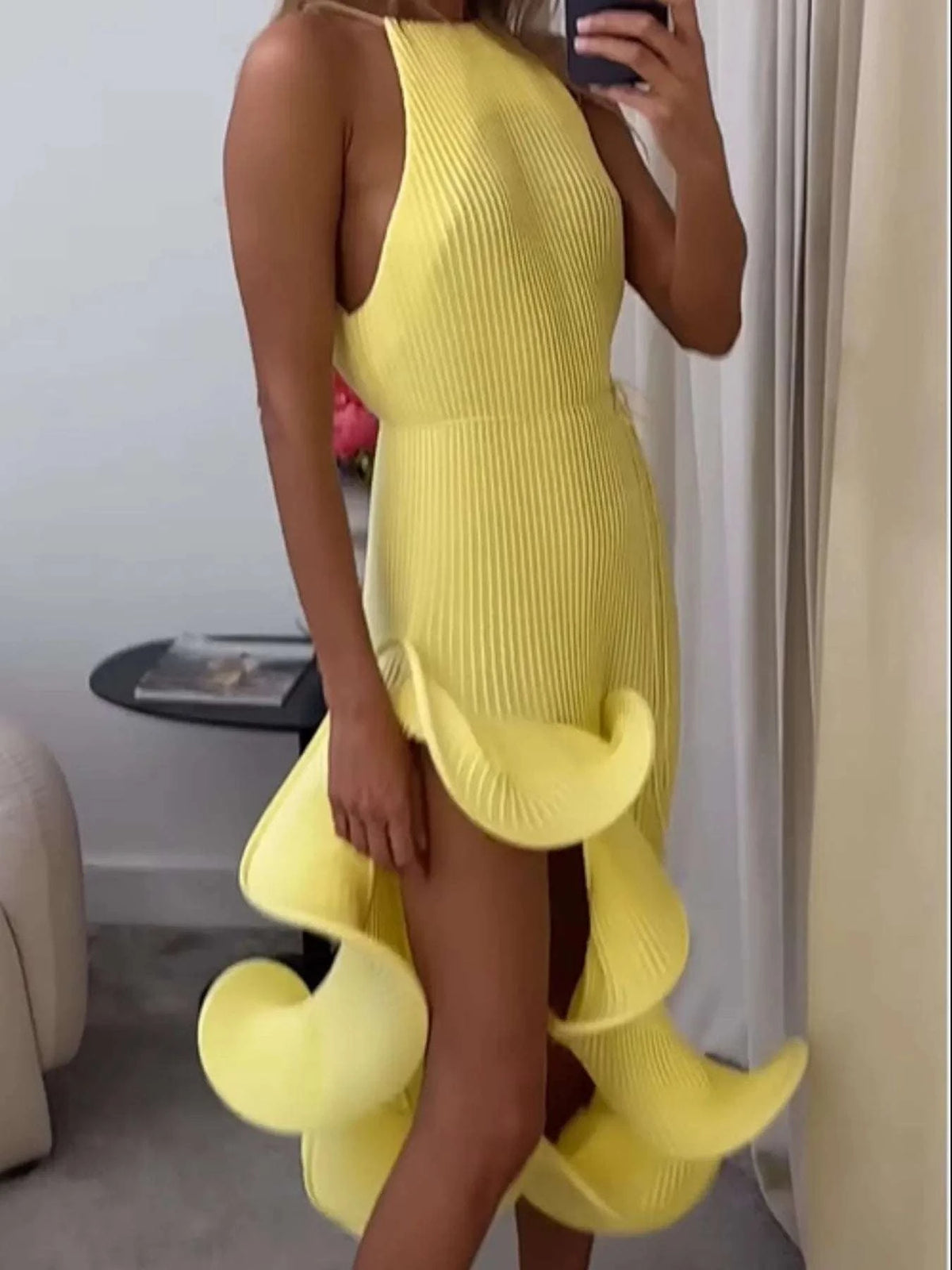 Ruffle Hem Ribbed Sleeveless Dress WESTCLOSET