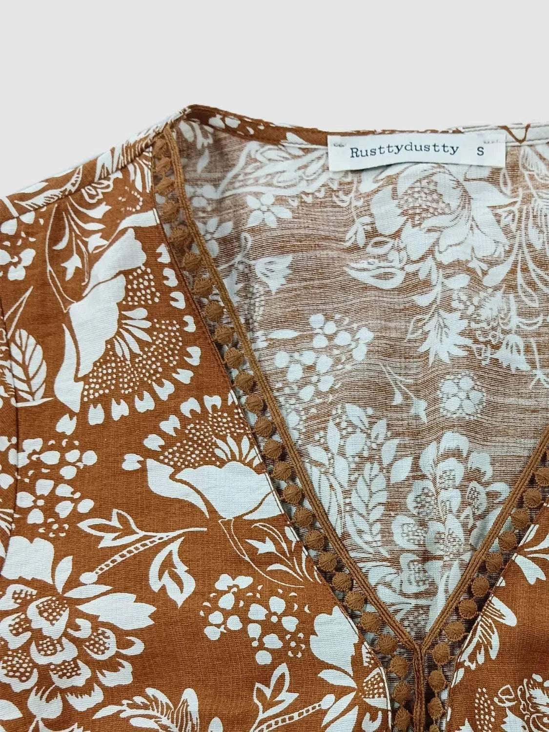 Lace Detail Printed Short Sleeve Midi Dress WESTCLOSET