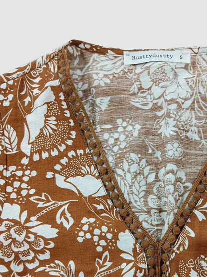 Lace Detail Printed Short Sleeve Midi Dress WESTCLOSET
