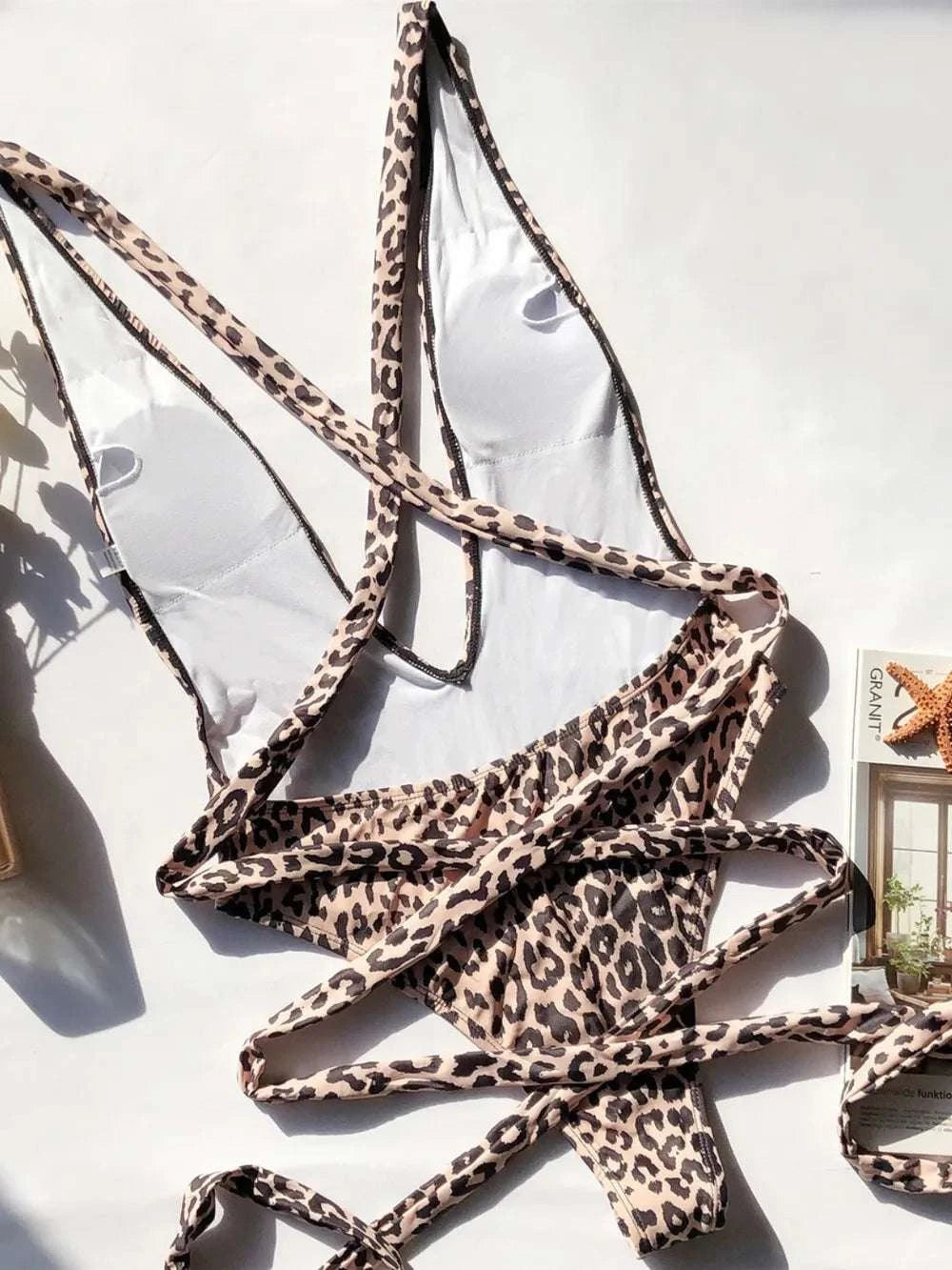 Tied Leopard Plunge One-Piece Swimwear WESTCLOSET