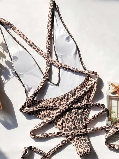 Tied Leopard Plunge One-Piece Swimwear WESTCLOSET