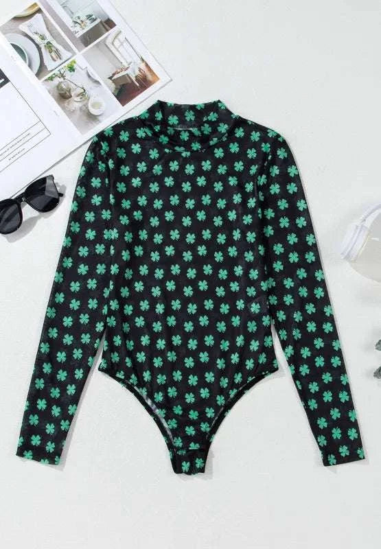 Lucky Clover Mock Neck Long Sleeve Bodysuit WESTCLOSET