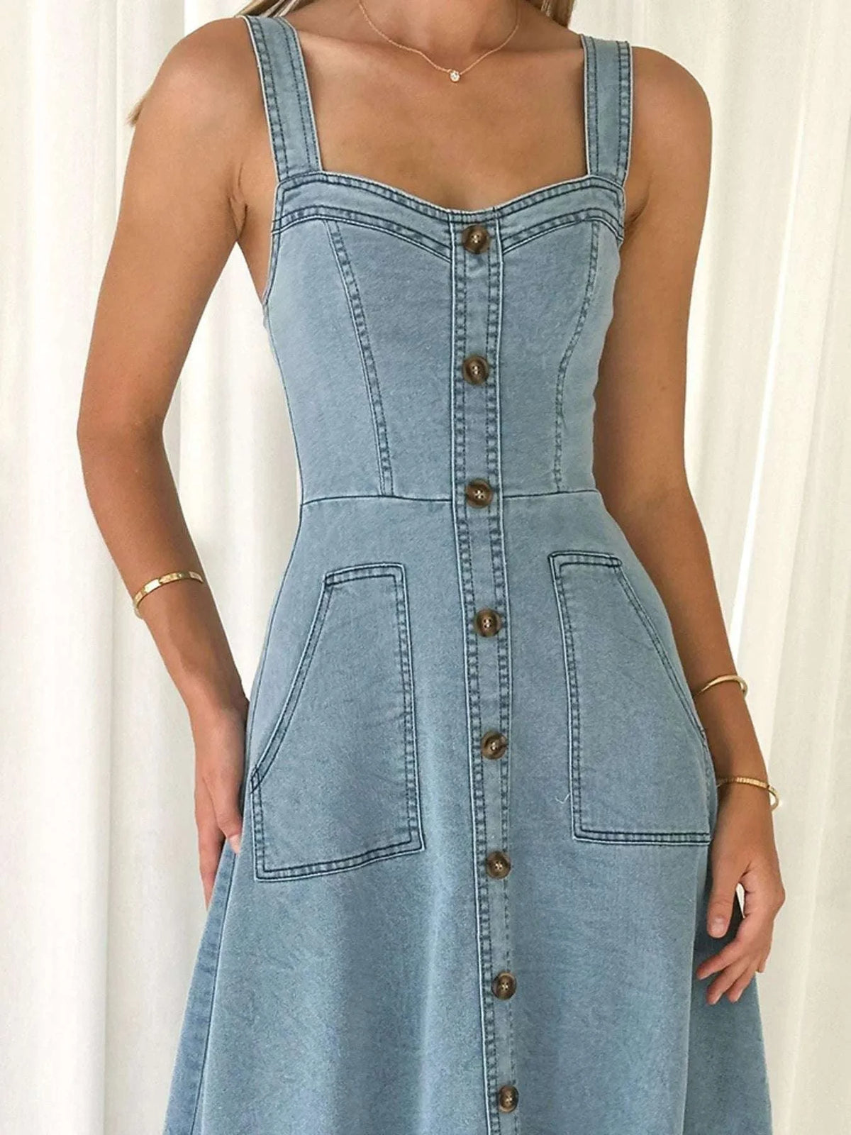 Wide Strap Sweetheart Neck Denim Dress WESTCLOSET