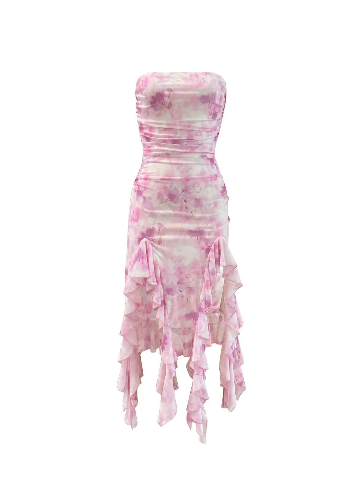 Tie-Dye Strapless Ruffle Hem Dress WESTCLOSET