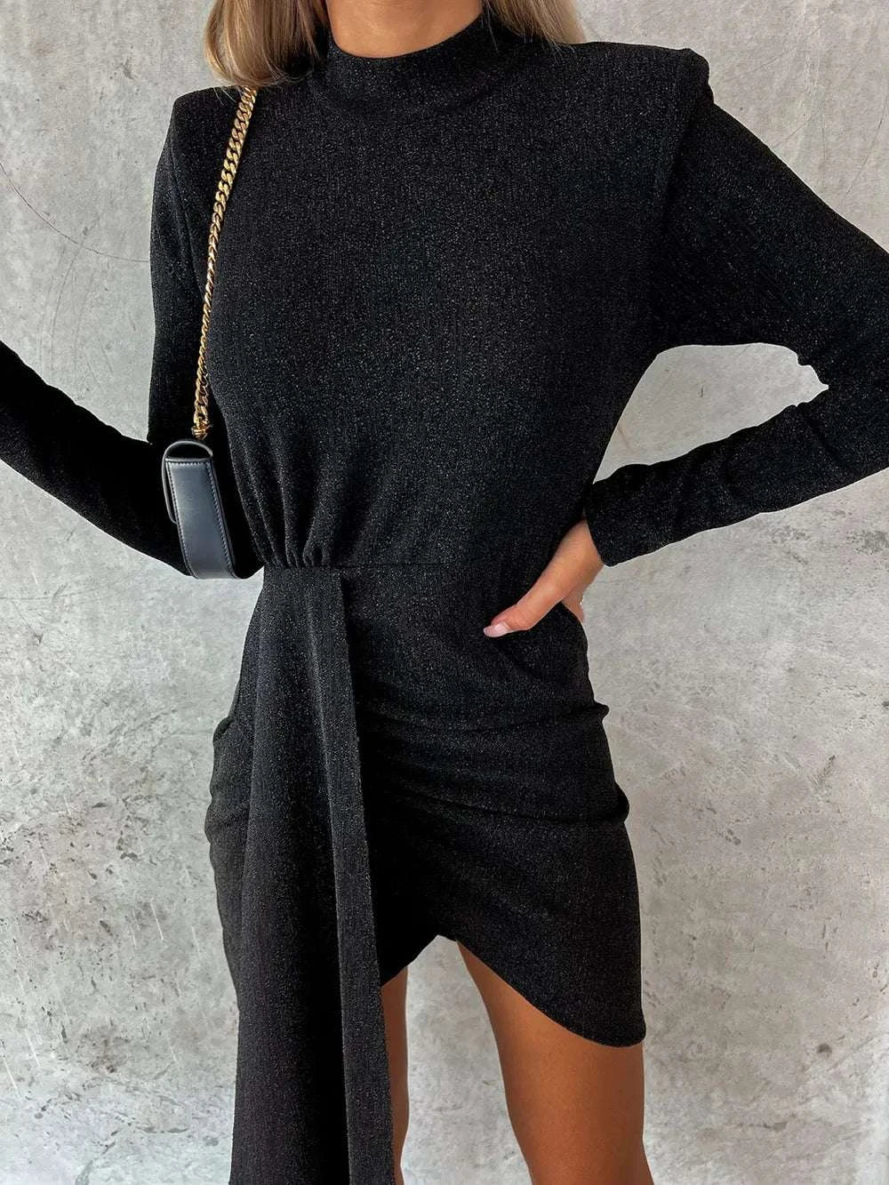 Heathered Mock Neck Long Sleeve Mini Dress WESTCLOSET