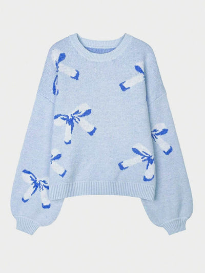 WestCloset Bow Round Neck Long Sleeve Sweater 