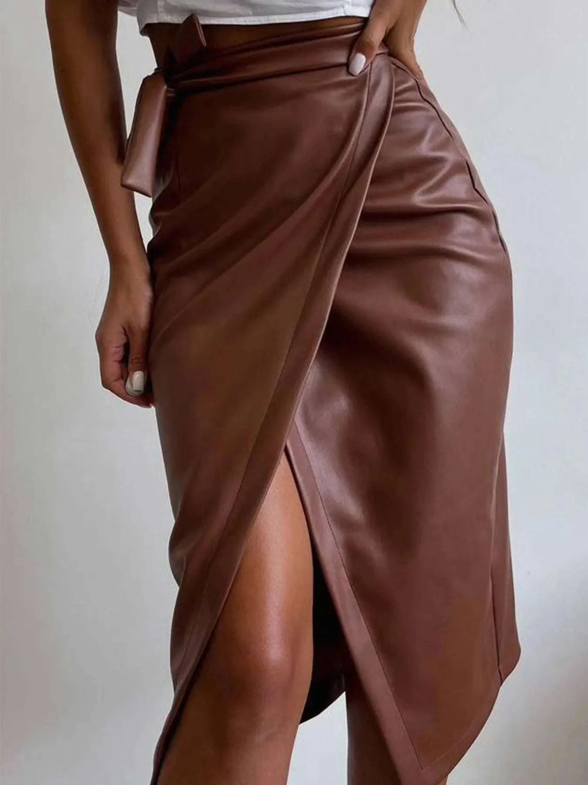 Slit Leather Midi Skirt WESTCLOSET