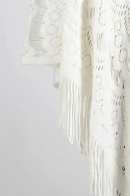 Fringe Openwork Surplice Cape Sleeve Poncho