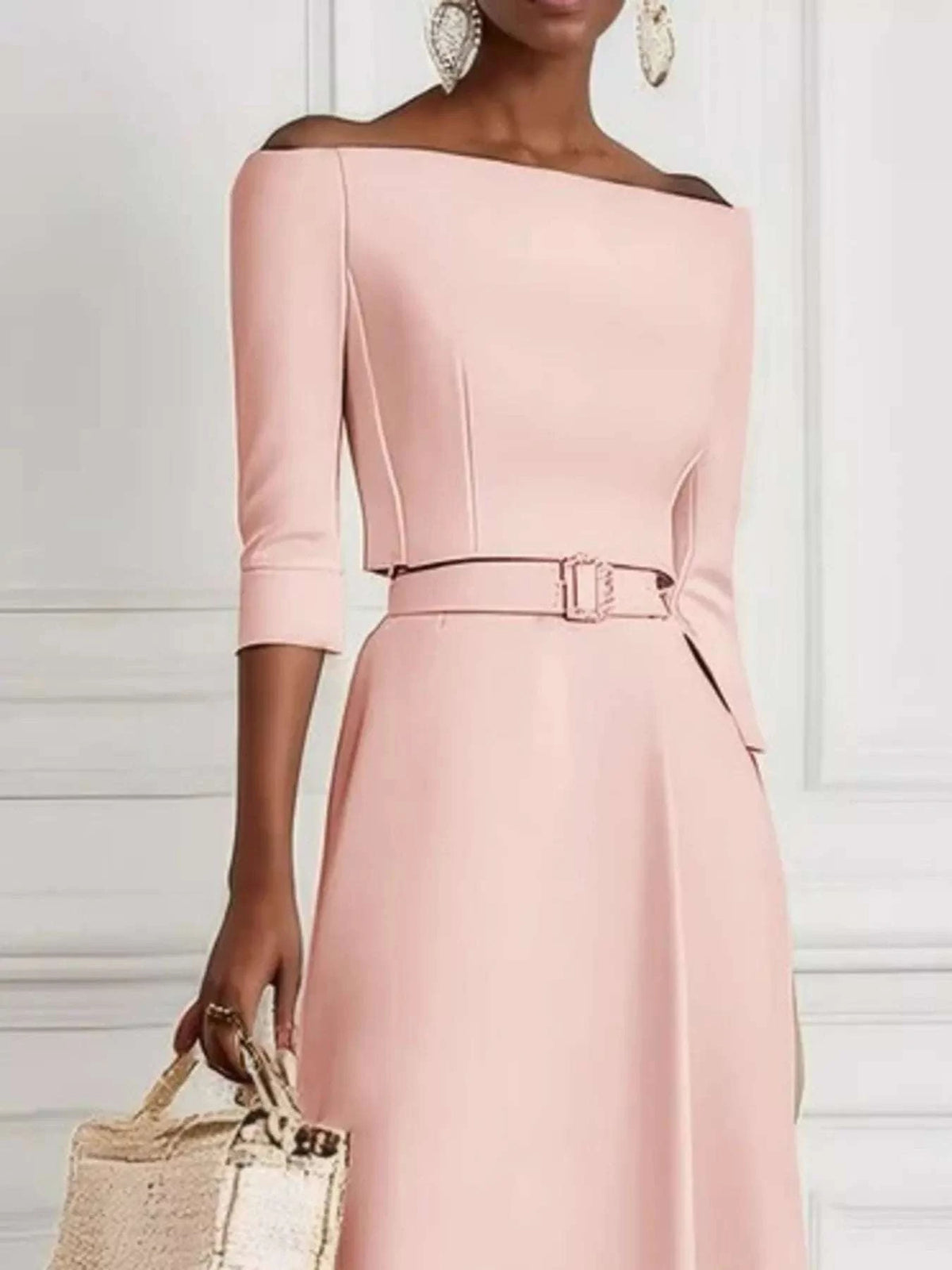 Elegant Off-Shoulder Belted Maxi Dress WESTCLOSET