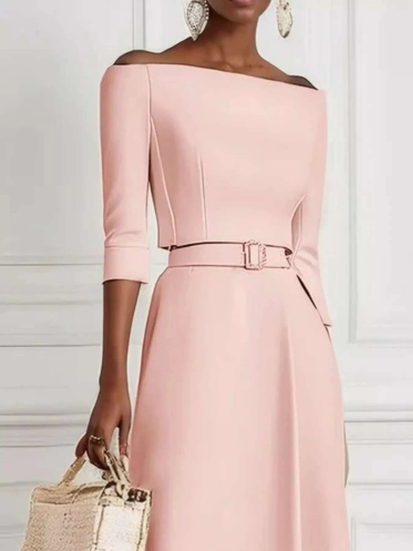 Elegant Off-Shoulder Belted Maxi Dress WESTCLOSET