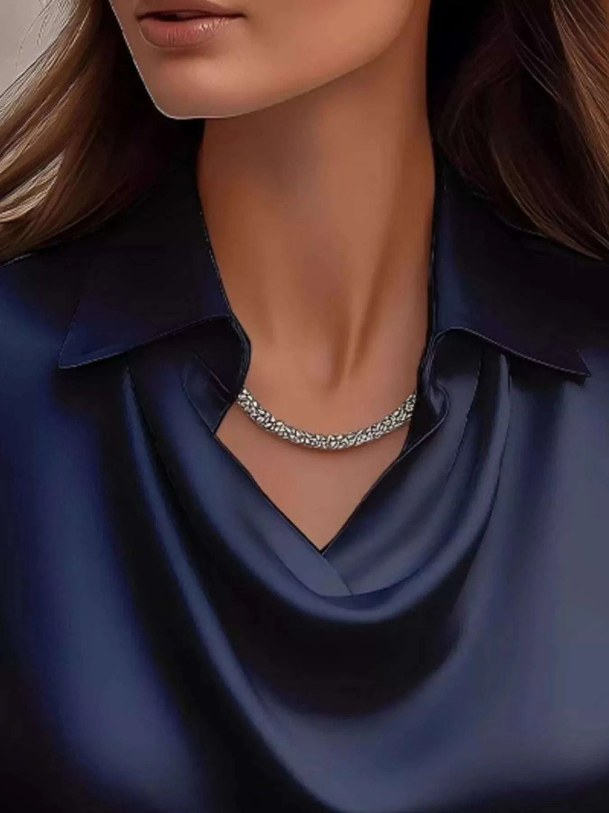 Full Size Satin Cowl Neck Long Sleeve Blouse Plus Size WESTCLOSET