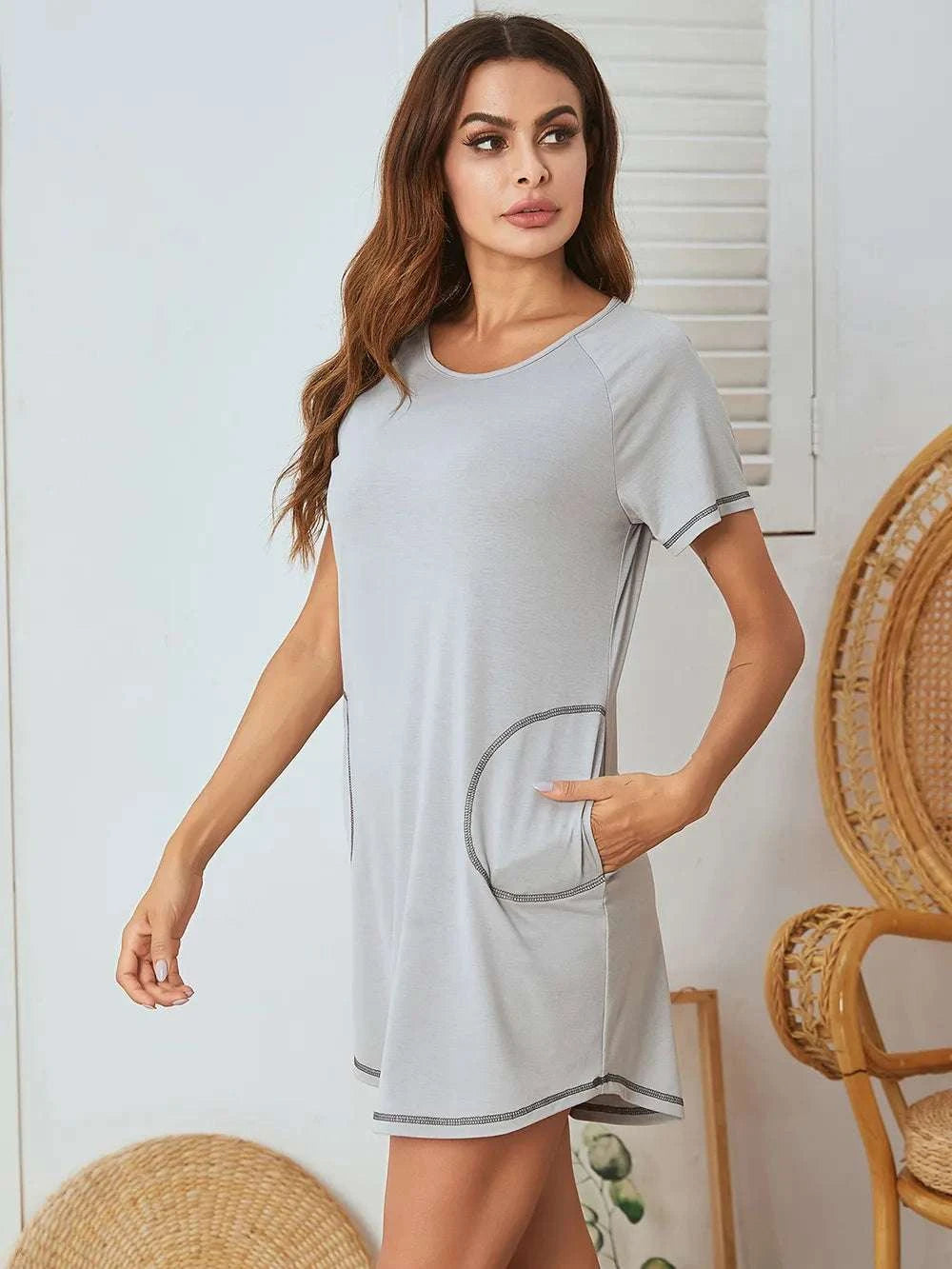 Round Neck Short Sleeve Lounge Dress WESTCLOSET