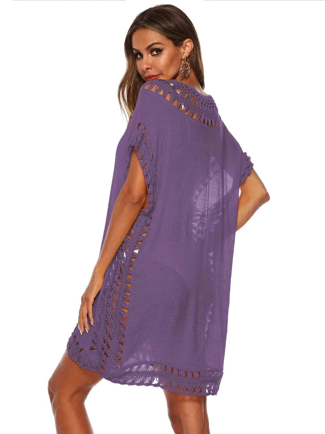 Bohemian Crochet Trim Beach Cover Up Dress WESTCLOSET
