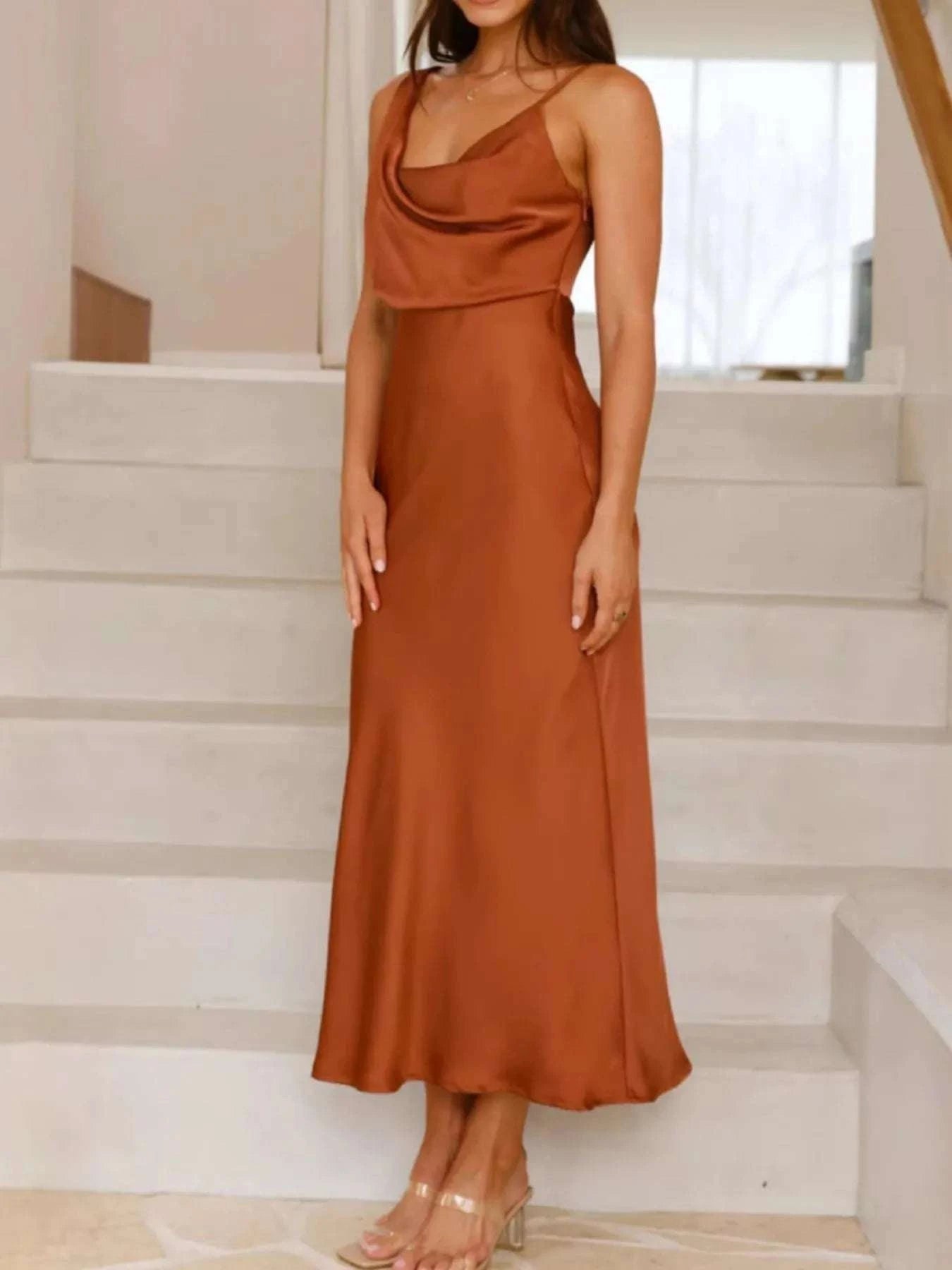 Satin Asymmetrical Midi Dress WESTCLOSET
