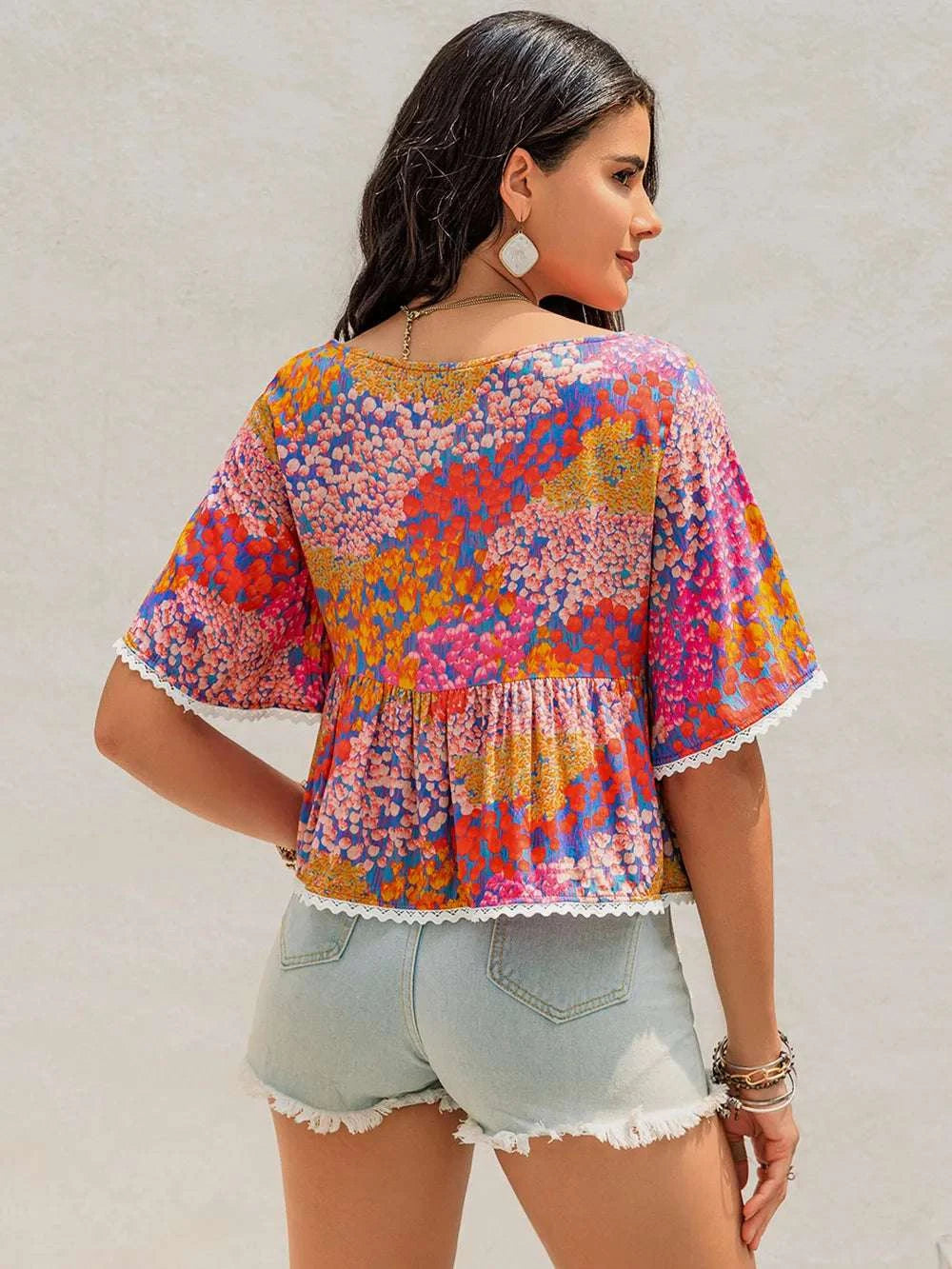 Ruched Printed Half Sleeve Blouse WESTCLOSET