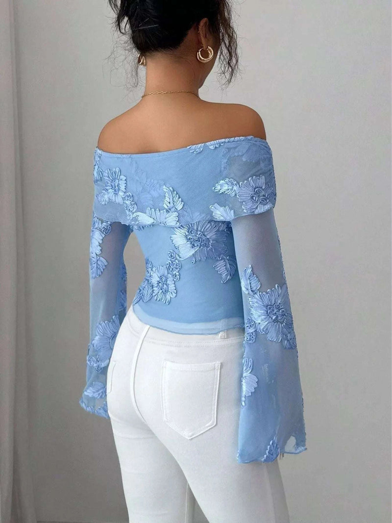 Floral Off-Shoulder Mesh Blouse WESTCLOSET
