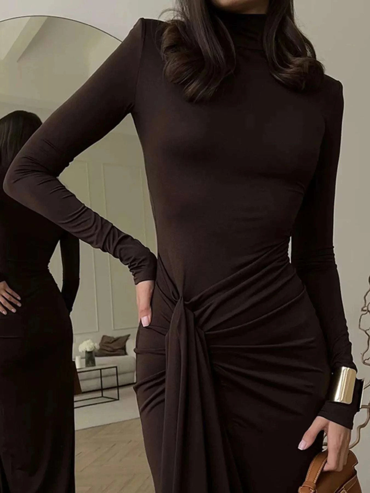 Turtleneck Long Sleeve Slit Maxi Dress WESTCLOSET