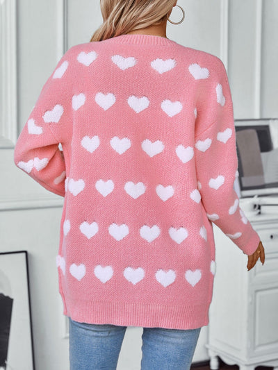 WestCloset Heart V-Neck Button Up Long Sleeve Cardigan 
