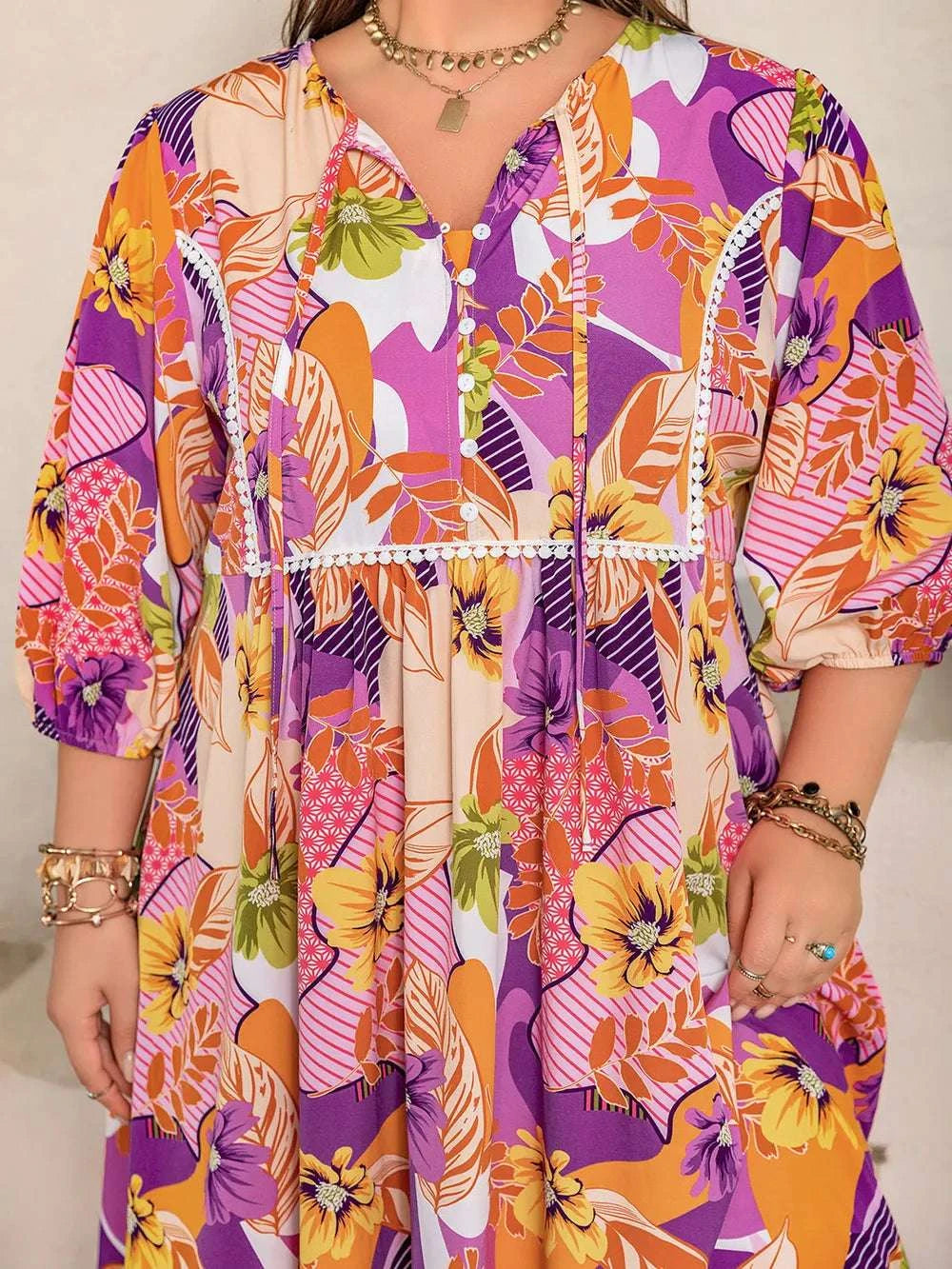 Plus Size Printed Tie Neck Maxi Dress WESTCLOSET