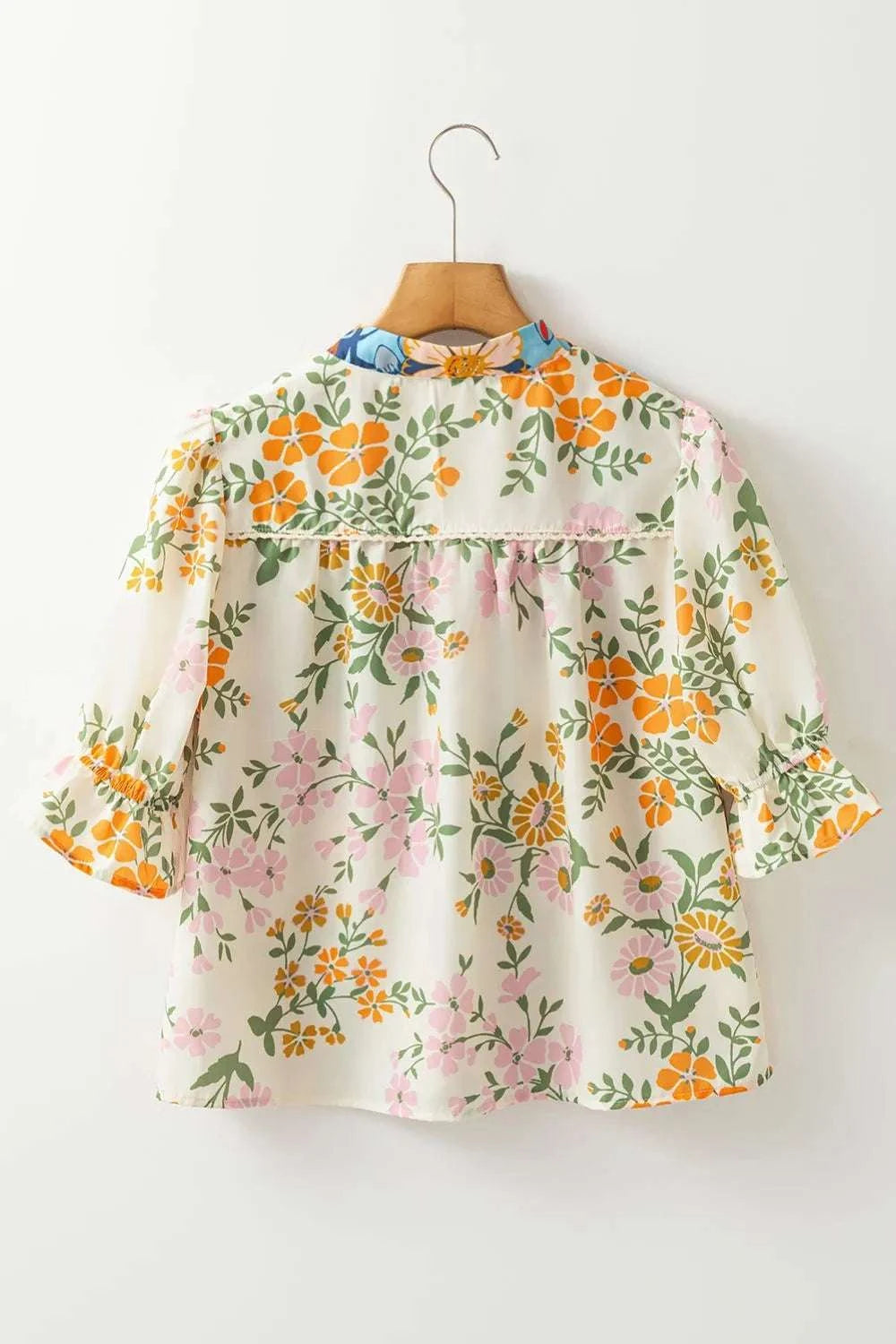 Multicolour Crochet V Neck Half Sleeve Boho Floral Blouse WESTCLOSET