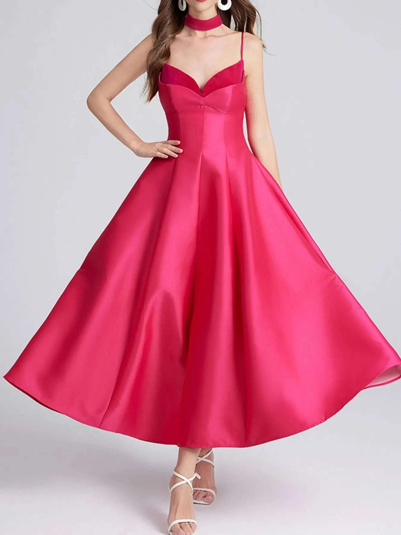 Sweetheart Spaghetti Strap Midi Dress with Collar WESTCLOSET