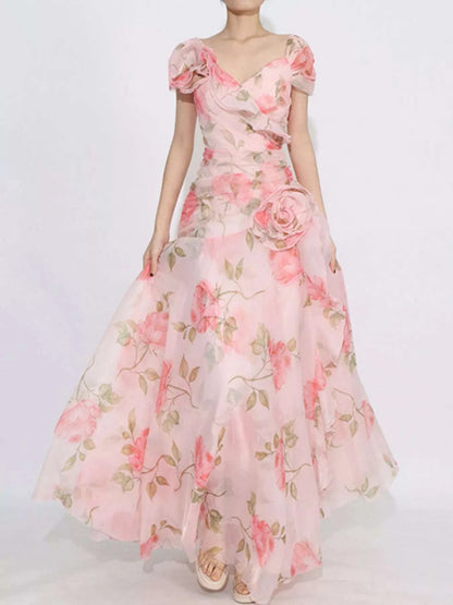 Floral Ruffled Short Sleeve Maxi Dress WESTCLOSET