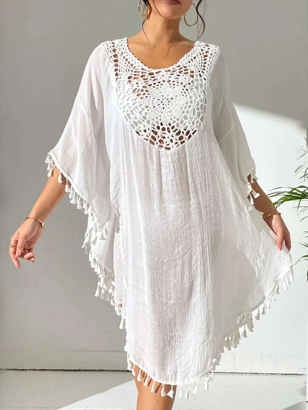 Tassel Cutout Scoop Neck Cover-Up Dress WESTCLOSET