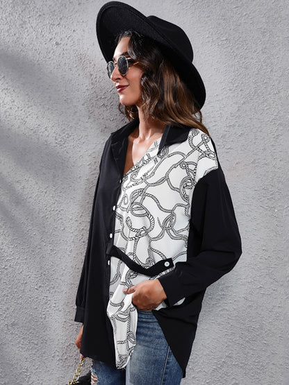 Contrast Button Up Long Sleeve Shirt