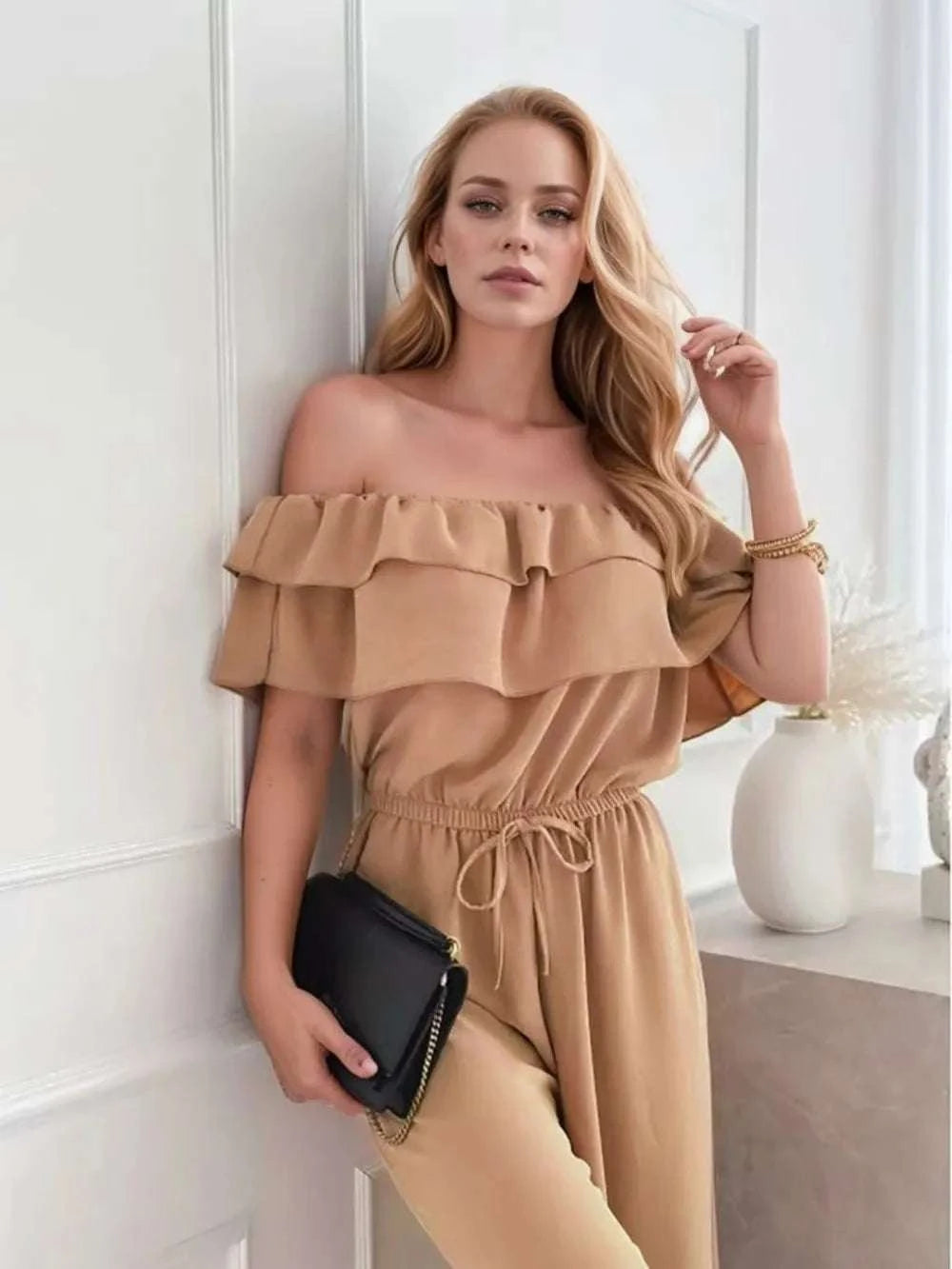 Ruffled Off-Shoulder Wide Leg Jumpsuit WESTCLOSET