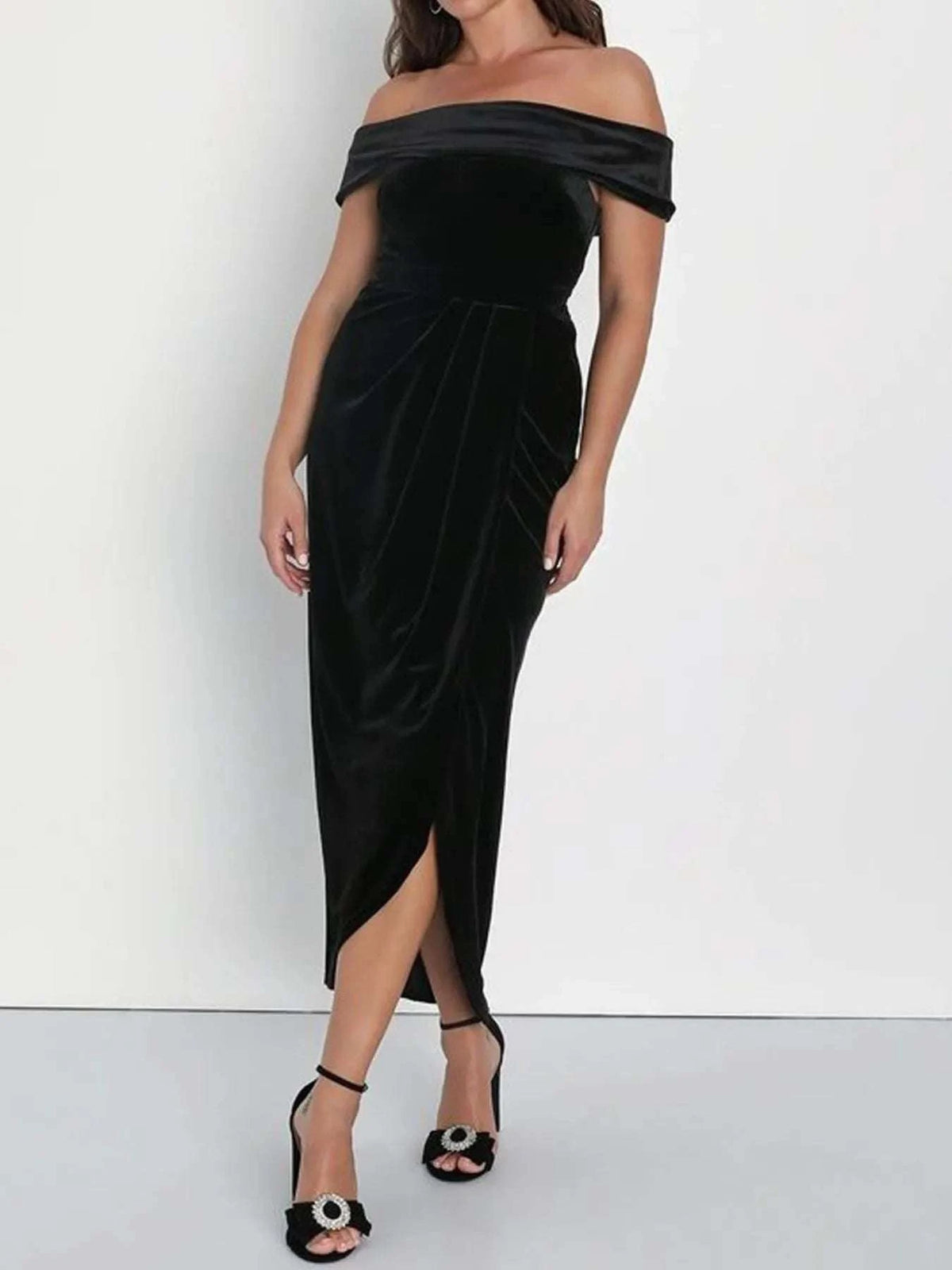 Off-Shoulder Wrap Dress with Side Slit WESTCLOSET