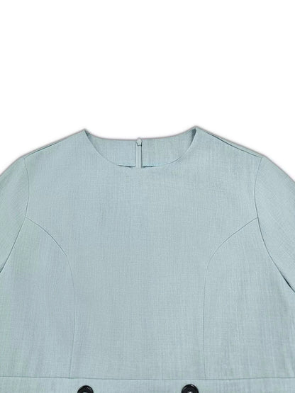 A-Line Decor Button Long Sleeve Dress WESTCLOSET