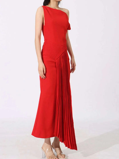 Single Shoulder Pleated Dress WESTCLOSET