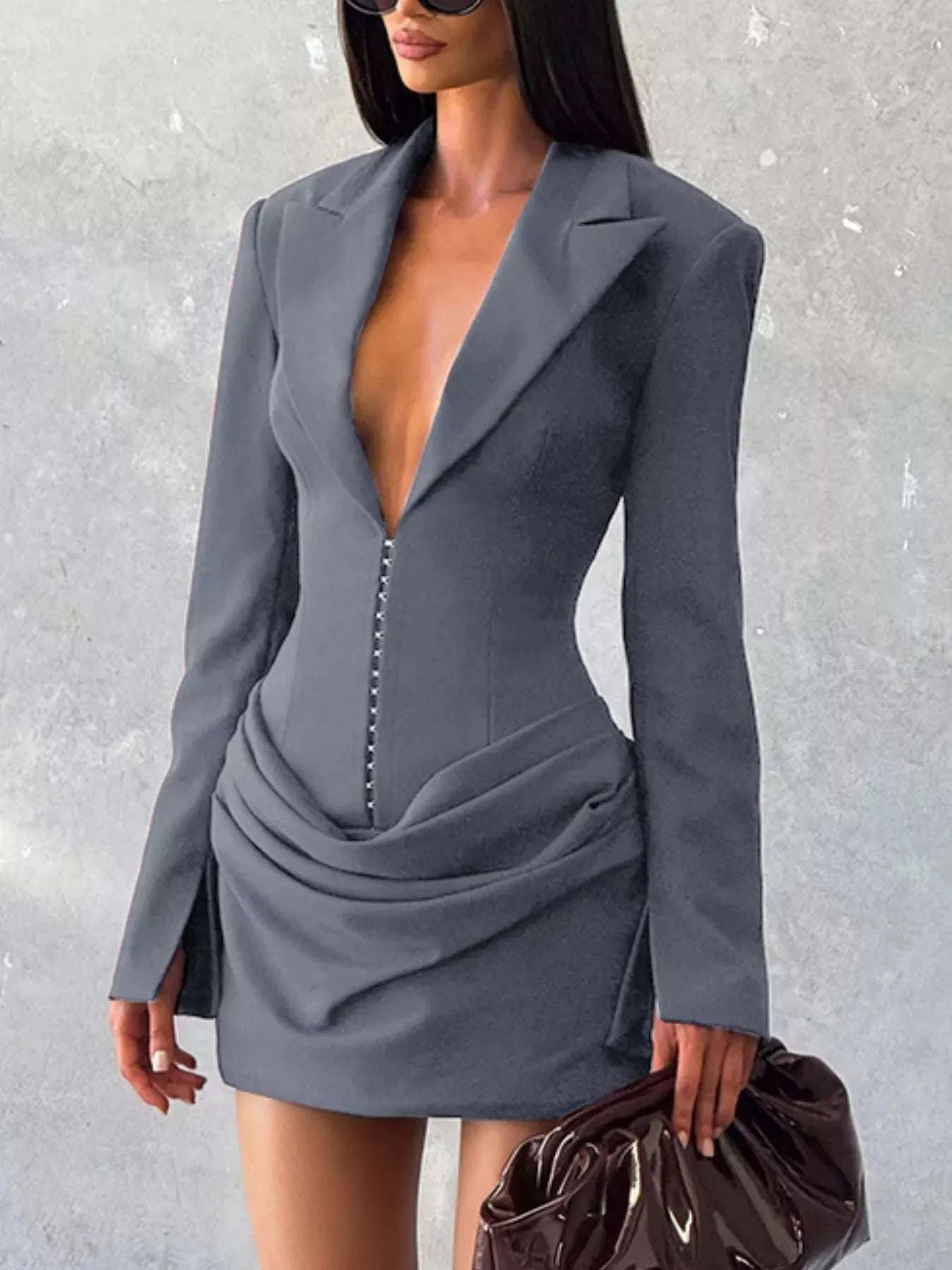 Full Size Blazer-Style Long Sleeve Mini Dress Plus Size WESTCLOSET