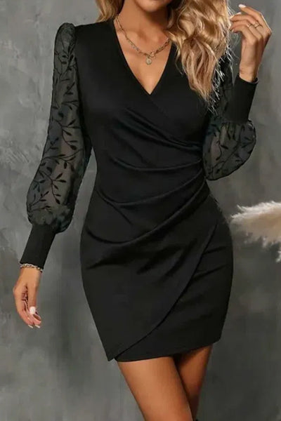 WestCloset Ruched Surplice Long Sleeve Dress 