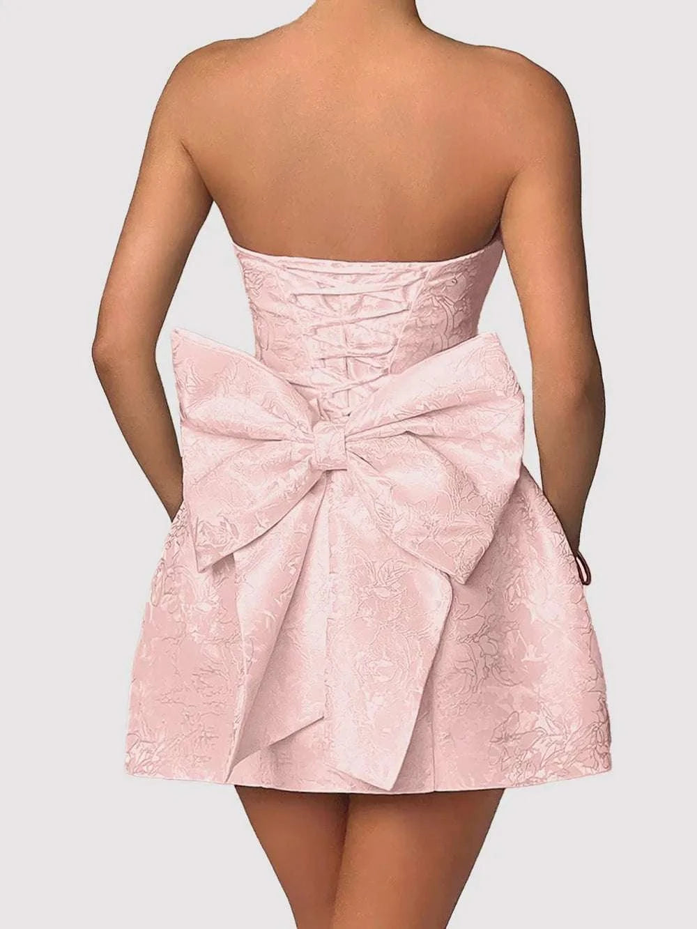 Lace-Up Sleeveless Satin Mini Dress with Bow WESTCLOSET