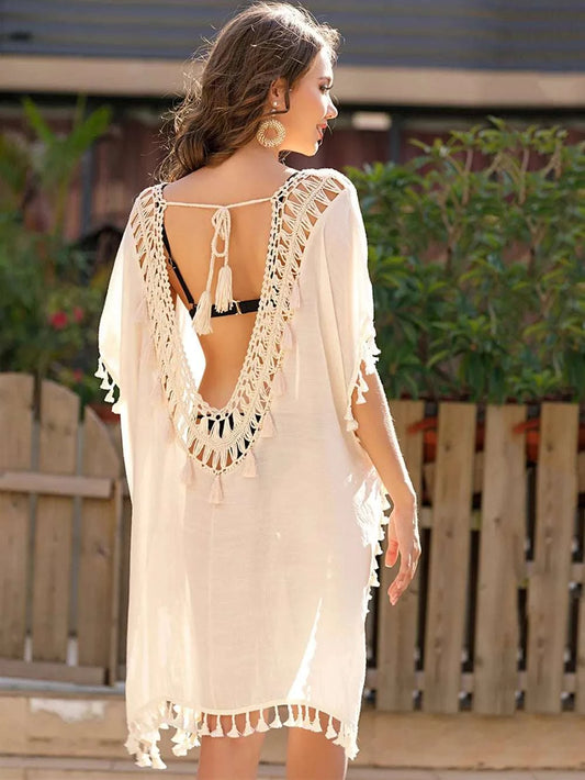 Tassel Cutout Half Sleeve Cover-Up WESTCLOSET