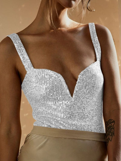 WestCloset Sequin Wide Strap Bodysuit 