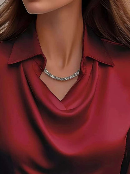 Full Size Satin Cowl Neck Long Sleeve Blouse Plus Size WESTCLOSET