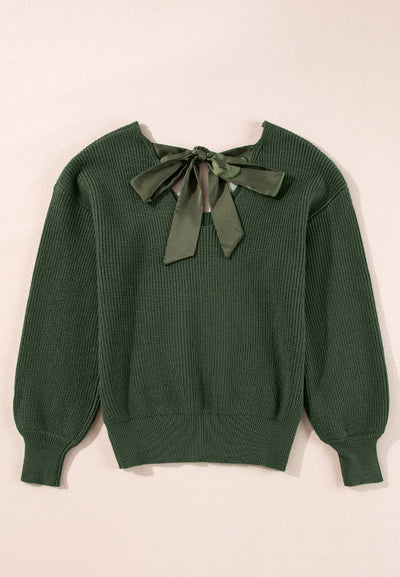 WestCloset Tied Back V-Neck Long Sleeve Sweater 
