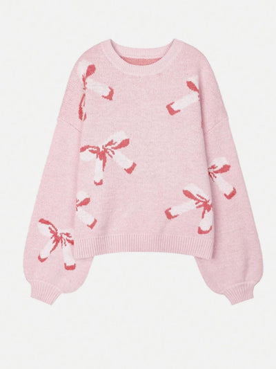 WestCloset Bow Round Neck Long Sleeve Sweater 