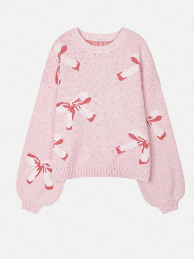 WestCloset Bow Round Neck Long Sleeve Sweater 