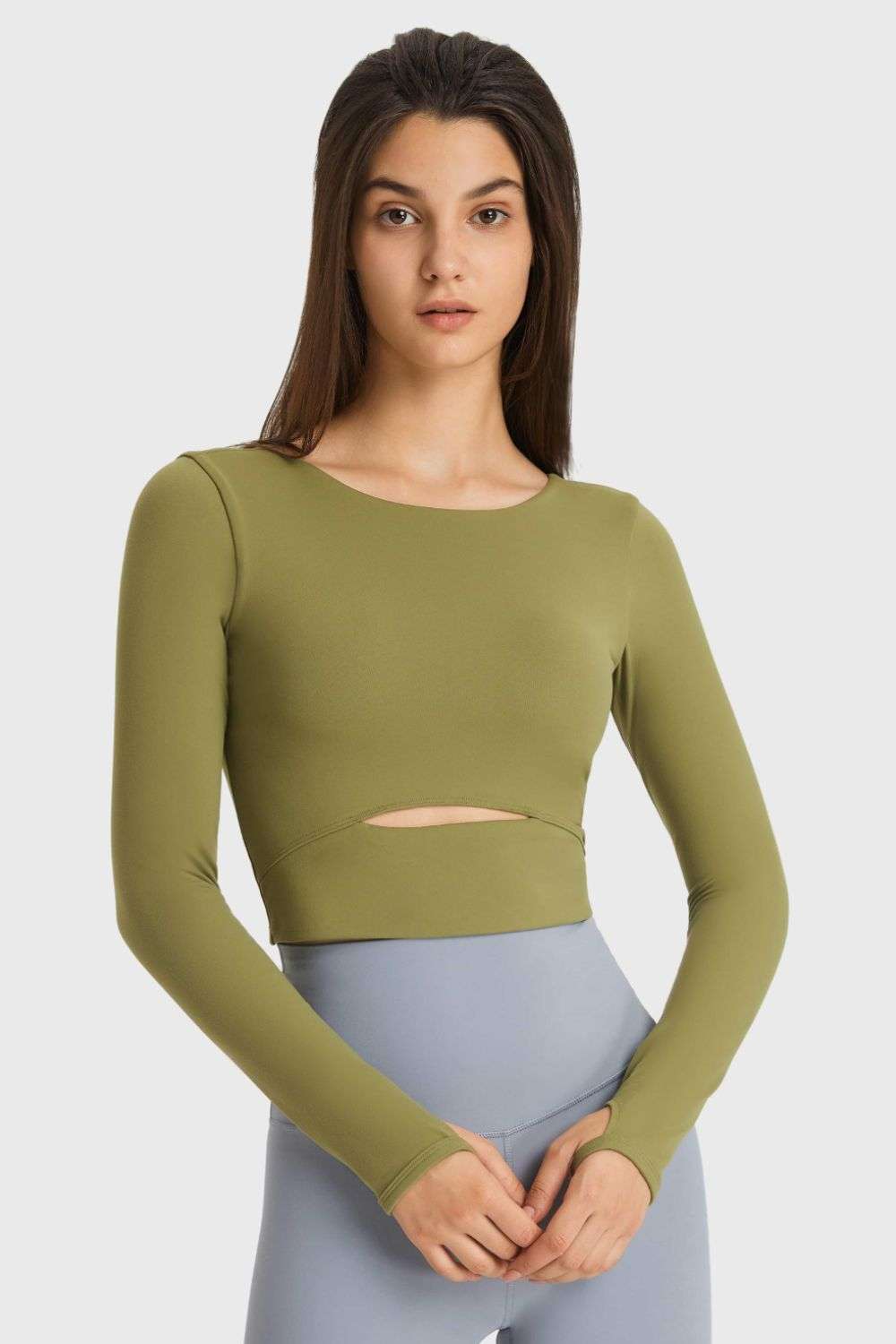 Millennia Cutout Long Sleeve Cropped Sports Top WESTCLOSET