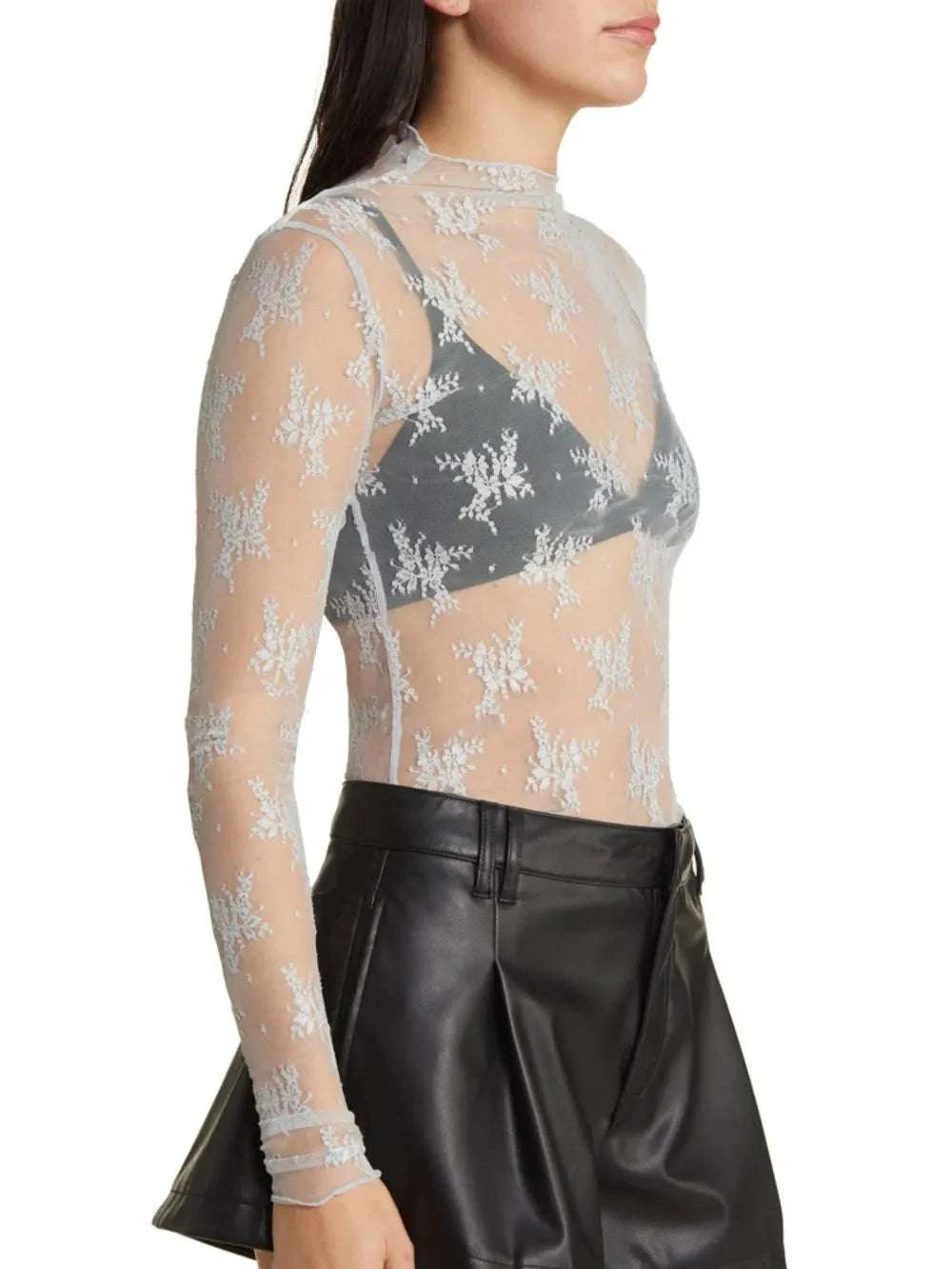 Lace Mock Neck Long Sleeve Blouse WESTCLOSET