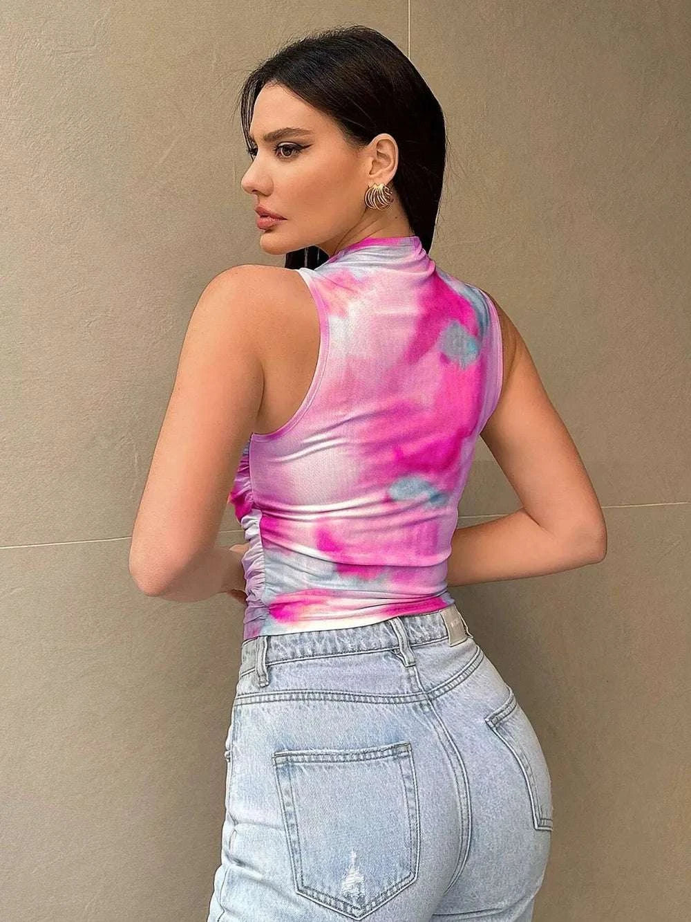 Printed Mock Neck Ruched Tank WESTCLOSET