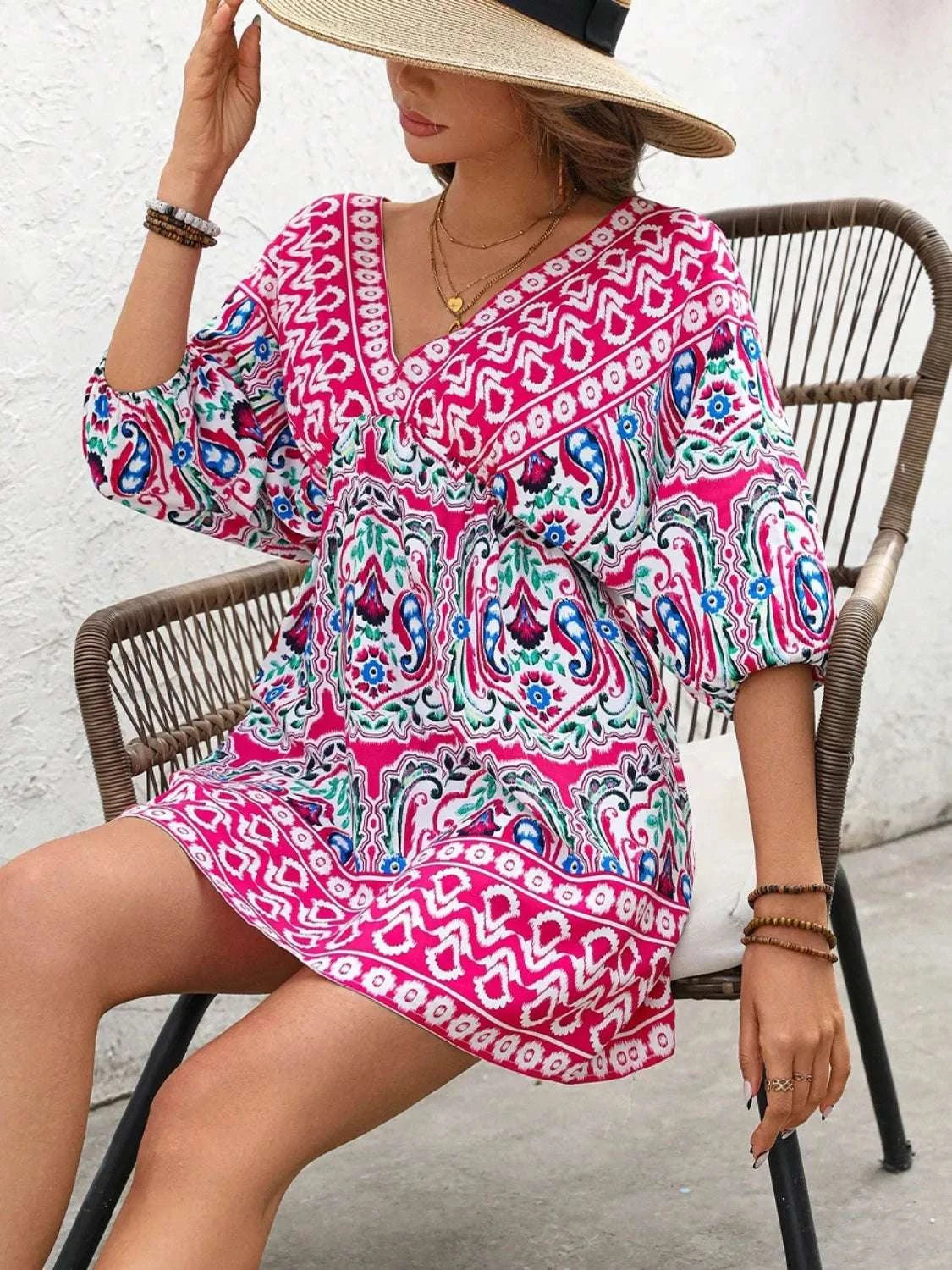 Printed Tie Back Half Sleeve Mini Dress WESTCLOSET